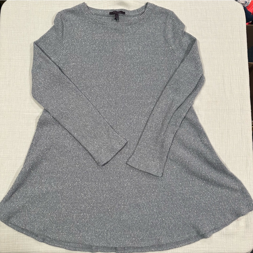 Women’s Large Heather Gray/White Knit Ribbed Dress • Above the Knee A-Line Flare